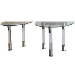 French Art Deco Lucite and Chrome Demi-Lune Tables