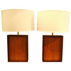 Danish Modern California Design Walnut Cubist Pair of Lamps