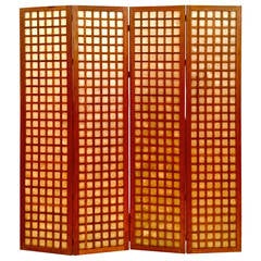 Danish Modern Tall Folding Screen in Mahogany and Capiz Shell Inserts