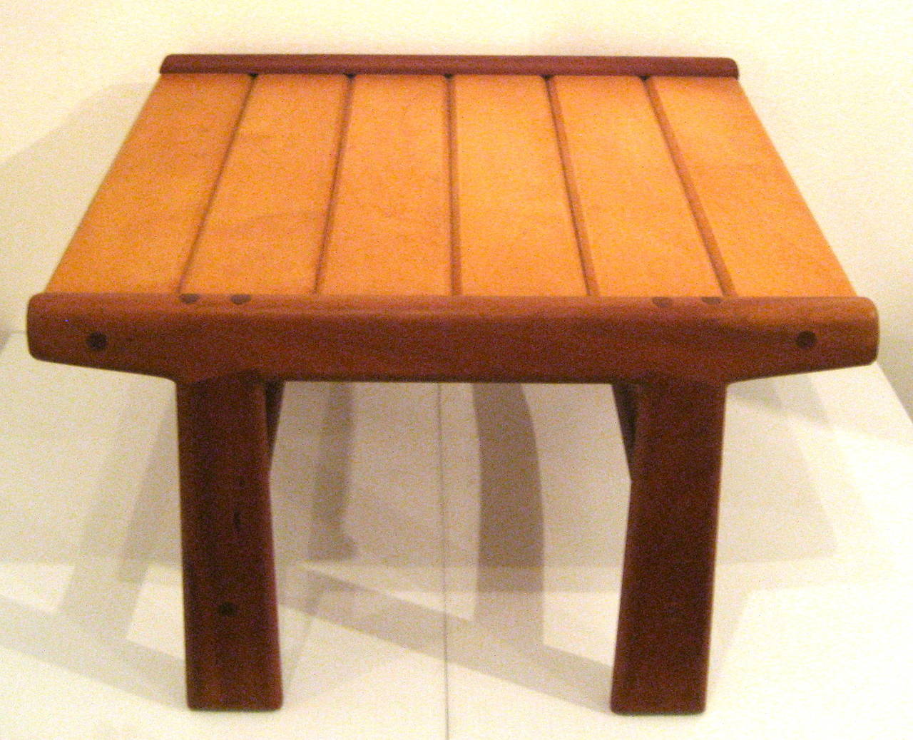 Great craftsmanship on this solid teak and beechwood combination, low stool solid and sturdy no nails used circa 1950s from Japan.