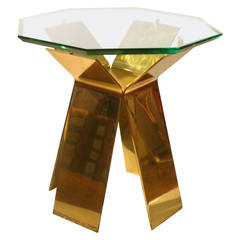 Solid Brass Cocktail Table with Thick Octagon Crystal Glass