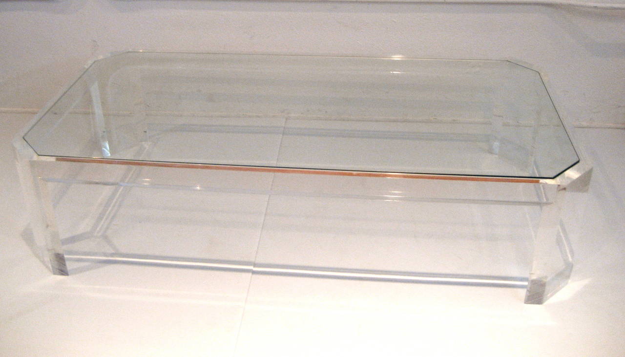 Charles Hollis Jones Rectangle Lucite and Glass Coffee Table