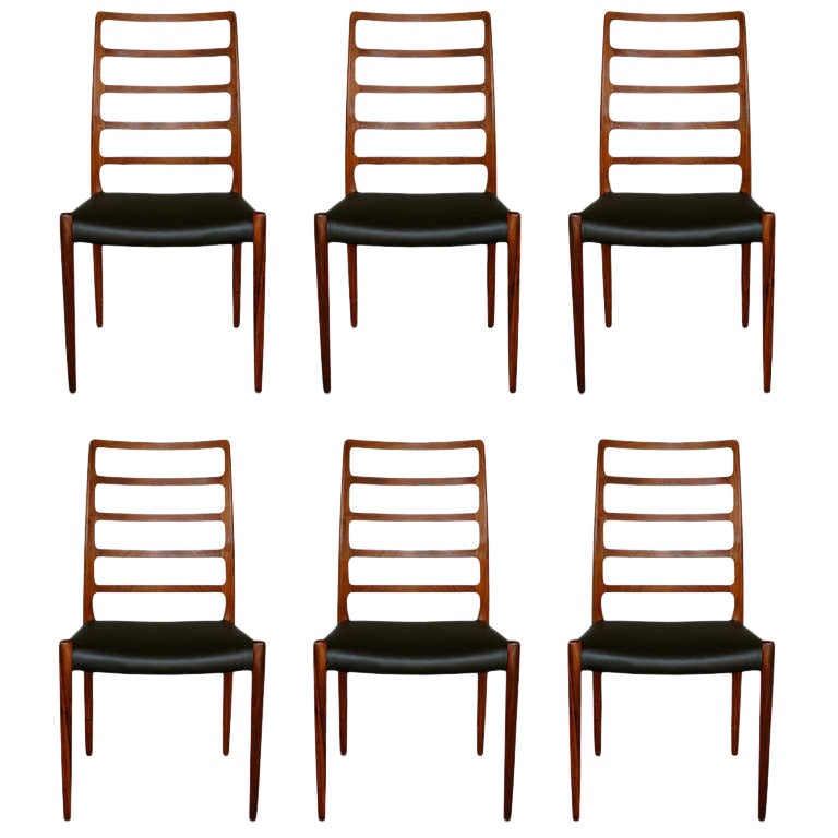 Set of Six Niels O. Møller Rosewood High Back Dining Chairs