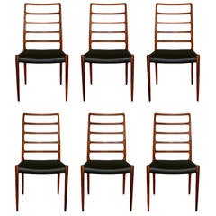 Set of Six Niels O. Møller Rosewood High Back Dining Chairs