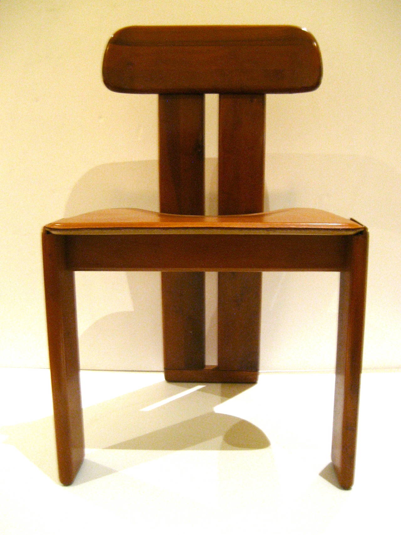 Italian Modern Chairs by Tobia Scarpa Walnut and Leather Seat In Good Condition In San Diego, CA