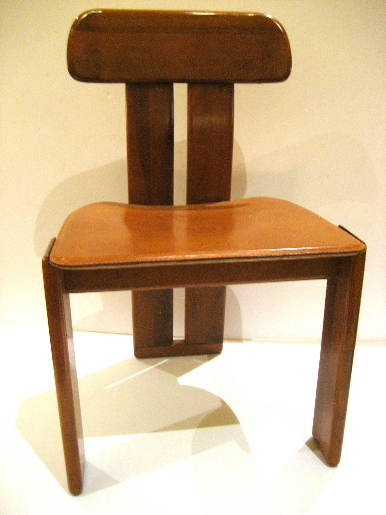 Italian Modern Chairs by Tobia Scarpa Walnut and Leather Seat 1