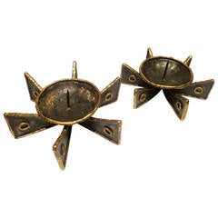 Brutal Style Mid-Century Iron and Brass Pair of Candle Holders