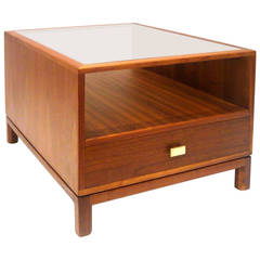 American Modern Walnut Large Cocktail Table with Smoked Glass California Design