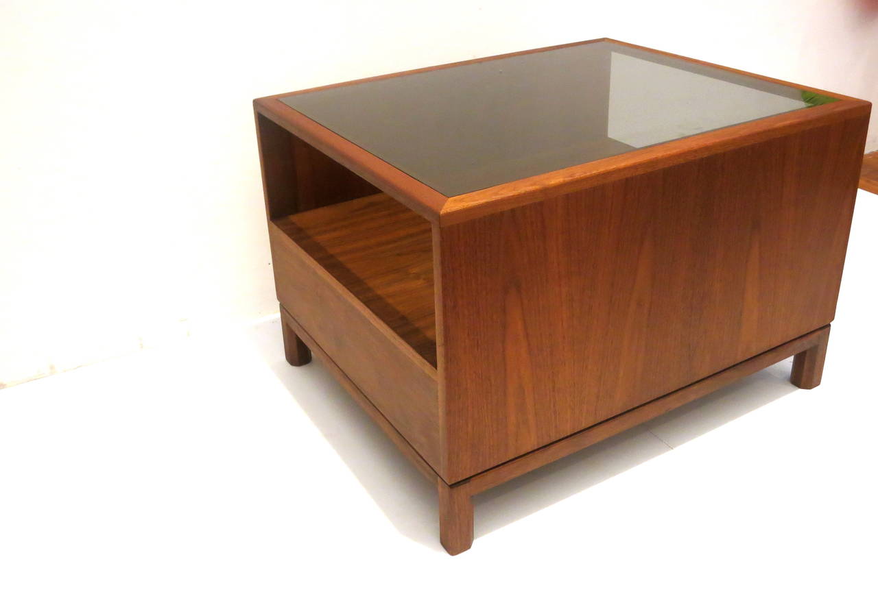 American Modern Walnut Large Cocktail Table with Smoked Glass California Design 1