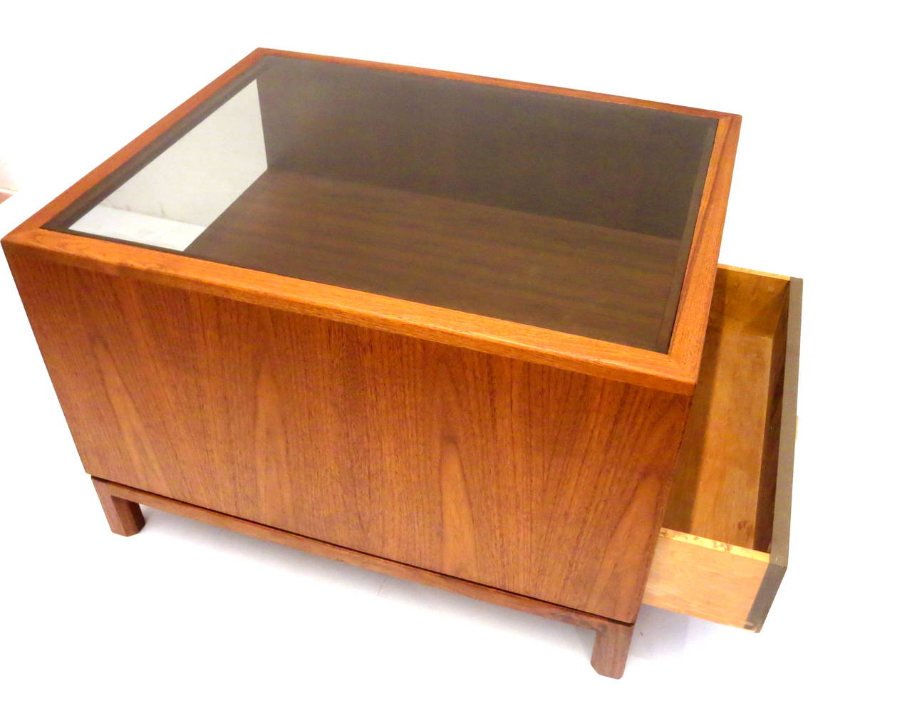 American Modern Walnut Large Cocktail Table with Smoked Glass California Design 3