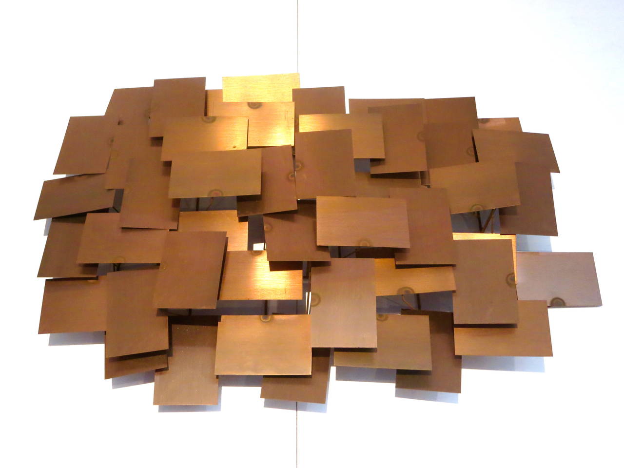 1970s Solid Copper Squares Large Wall Sculpture in the Style of Curtis Jere In Good Condition In San Diego, CA