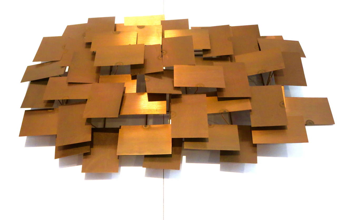 American 1970s Solid Copper Squares Large Wall Sculpture in the Style of Curtis Jere