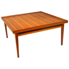 1950s American Modern Walnut Square Coffee Table with Black Trim