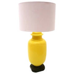 1970s Monumental Tall Yellow Ceramic Table Lamp Asian Moderne