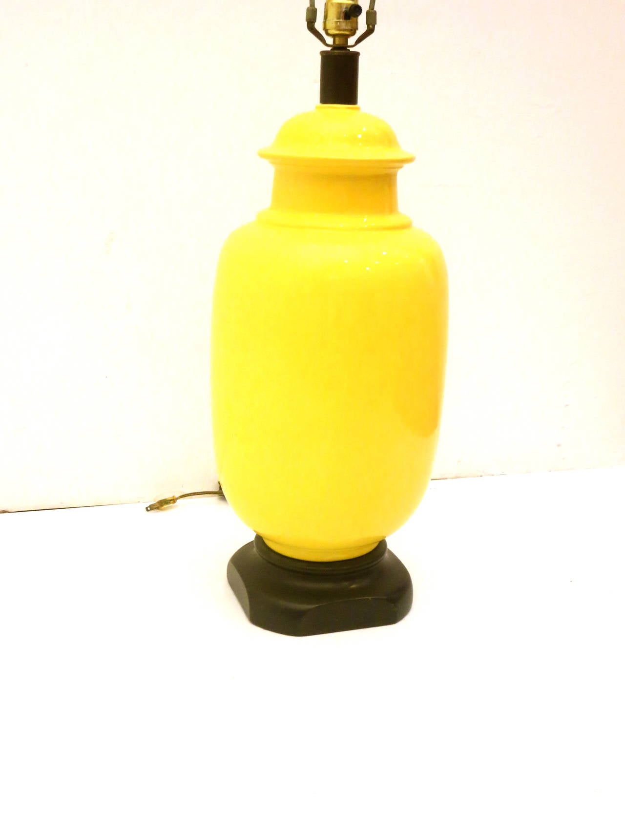 Hollywood Regency 1970s Monumental Tall Yellow Ceramic Table Lamp Asian Moderne