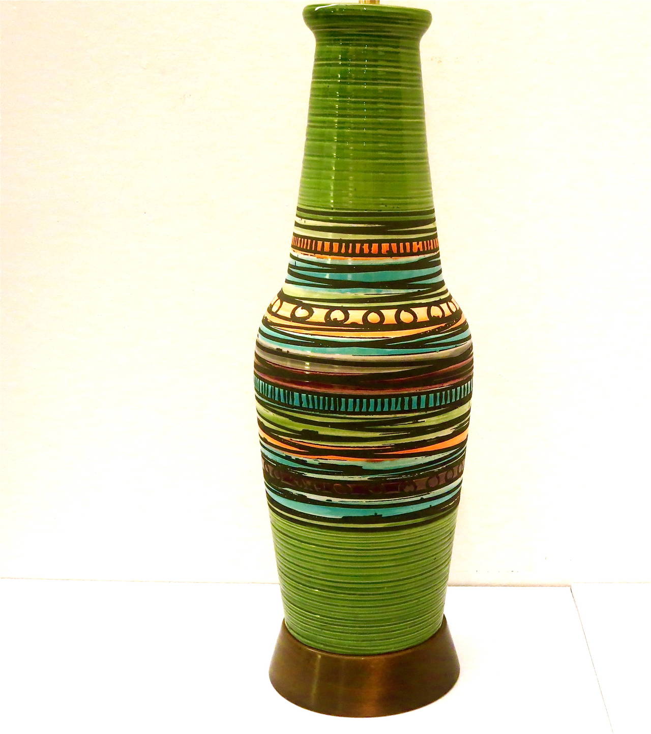 1950s Italian Ceramic, HandPainted Rall Lamp Base Imported by Raymor at 1stDibs