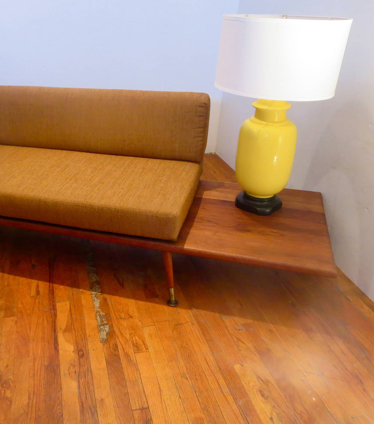 20th Century 1950s Solid American Walnut Sofa or Daybed with Attached Table