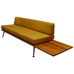 1950s Solid American Walnut Sofa or Daybed with Attached Table