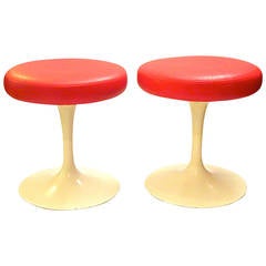 Pair of Tulip Eero Saarinen Swivel Stools in Leather for Knoll