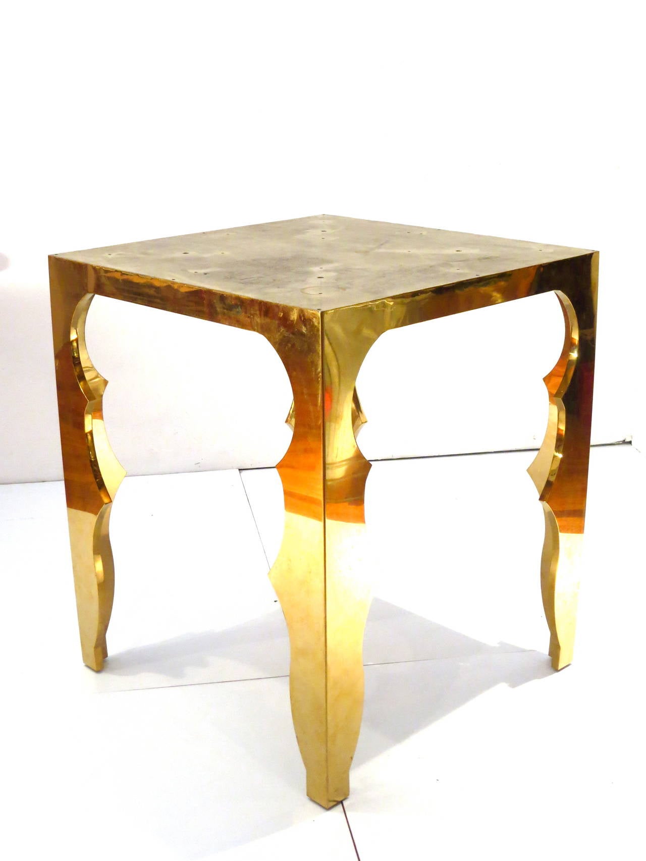 Hollywood Regency Monumental Large Brass Entry Table Hand-Hammered Top Scalloped Edge