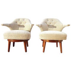 Pair of Penguin Tufted Back Swivel Armchairs Attributed to Monteverdi-Young
