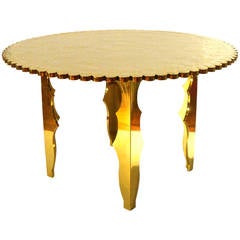 Monumental Large Brass Entry Table Hand-Hammered Top Scalloped Edge