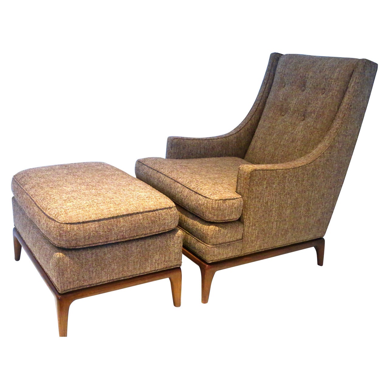 1950s Elegant Tall Back Lounge Chair and Ottoman Attributed to Robsjohn-Gibbings