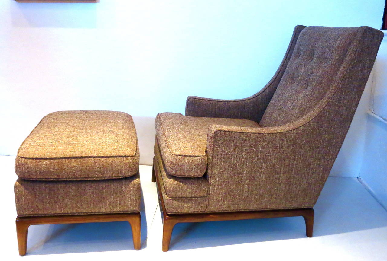 American 1950s Elegant Tall Back Lounge Chair and Ottoman Attributed to Robsjohn-Gibbings