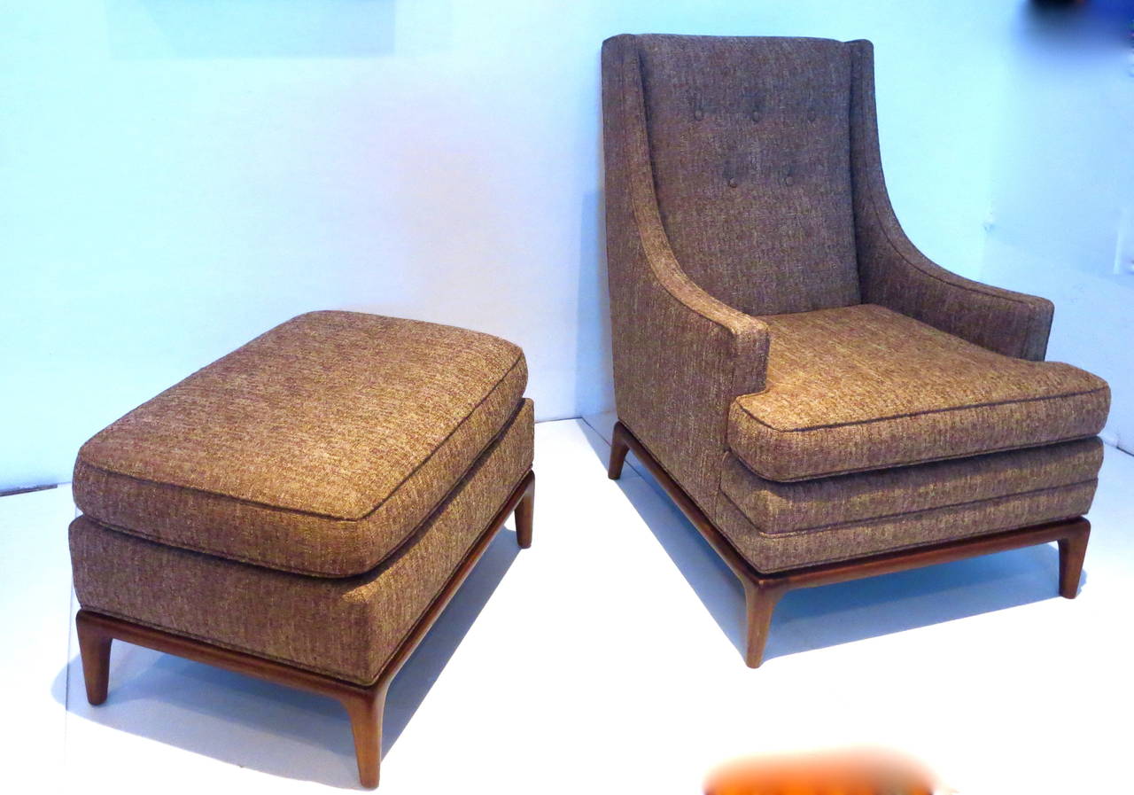 1950s Elegant Tall Back Lounge Chair and Ottoman Attributed to Robsjohn-Gibbings 1