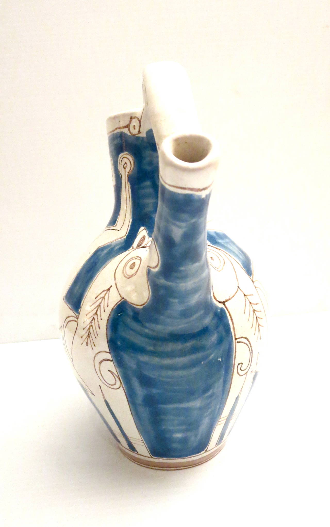 Pichet à eau en céramique peint à la main par Giovanni Desimone avec le motif cubiste de Picasso