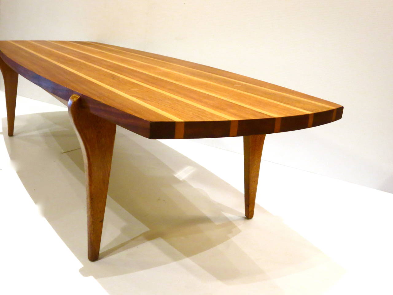 American Mid-Century Modern Rare Surfboard Coffee Table Brown Saltman by John Keal