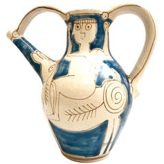 Hand-Painted Ceramic Water Jug by Giovanni Desimone with Cubist Picasso Design