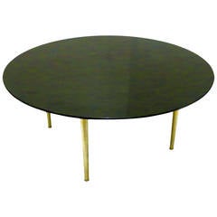 American Modern Polished Black Granite Coffee Table with Brushed Aluminum Legs