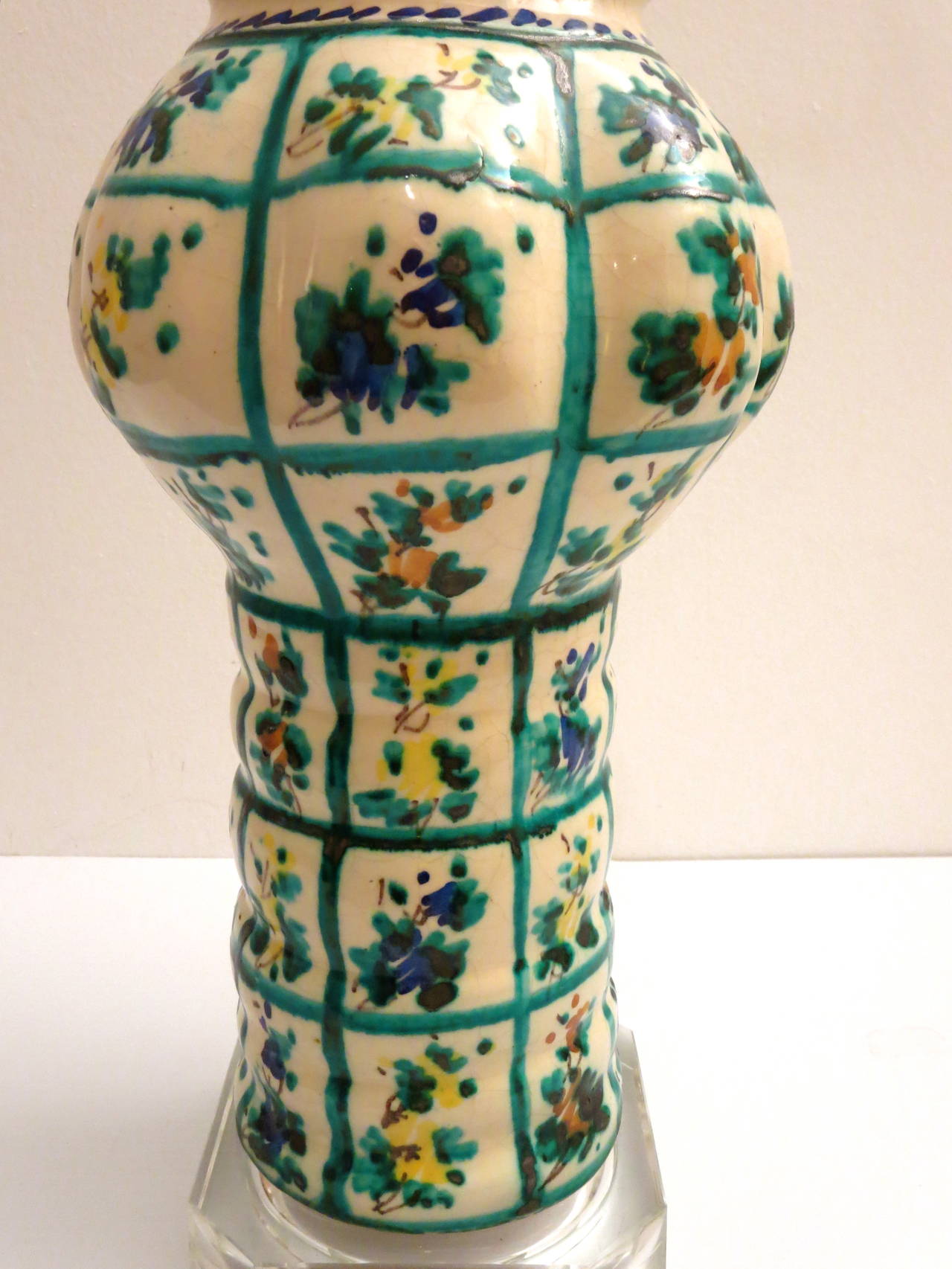 Hollywood Regency Italian Majolica Hand-Painted Ceramic Vase Lamp Signed by Cellini
