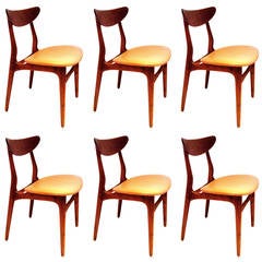 Vintage Set of Six Dinning Chairs Danish Modern in Teak and Naugahyde Seats