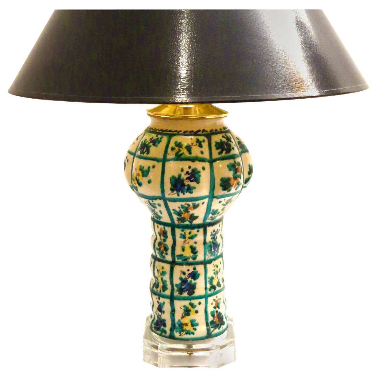 Italian Majolica HandPainted Ceramic Vase Lamp Signed by Cellini at