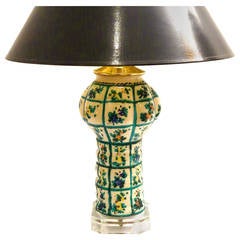 Italian Majolica Hand-Painted Ceramic Vase Lamp Signed by Cellini
