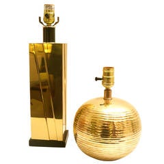 1970s a Selection of Square and Sphere Brass Table Lamps