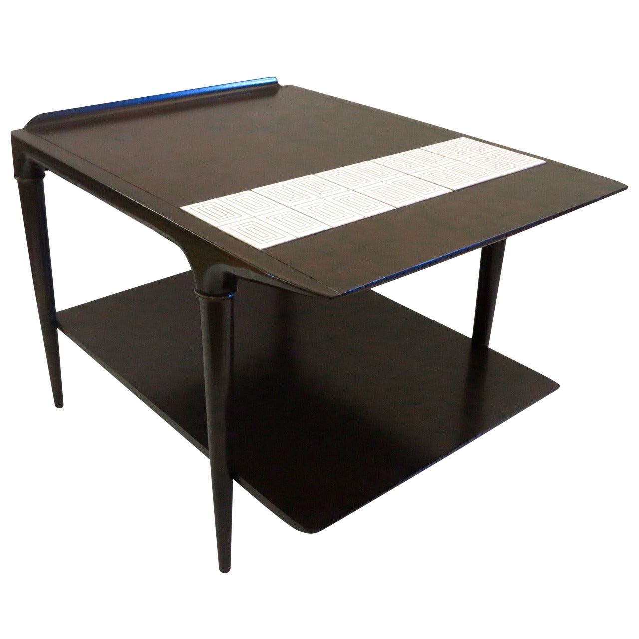 MidCentury Wedge Edge Cocktail Table with Inlaid Tile at 1stDibs