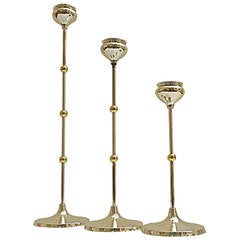 Set of Three Candlesticks Silver Plate and Brass Accents by Gorham