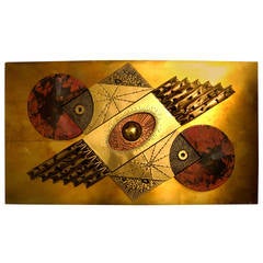 1970s Brutal Style Abstract Brass, Copper, Mix Media Wall Relief
