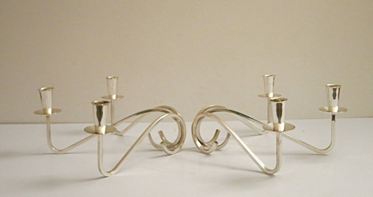 Pair of Modernist Silver Plated Candle Holders Center Piece by Fisher