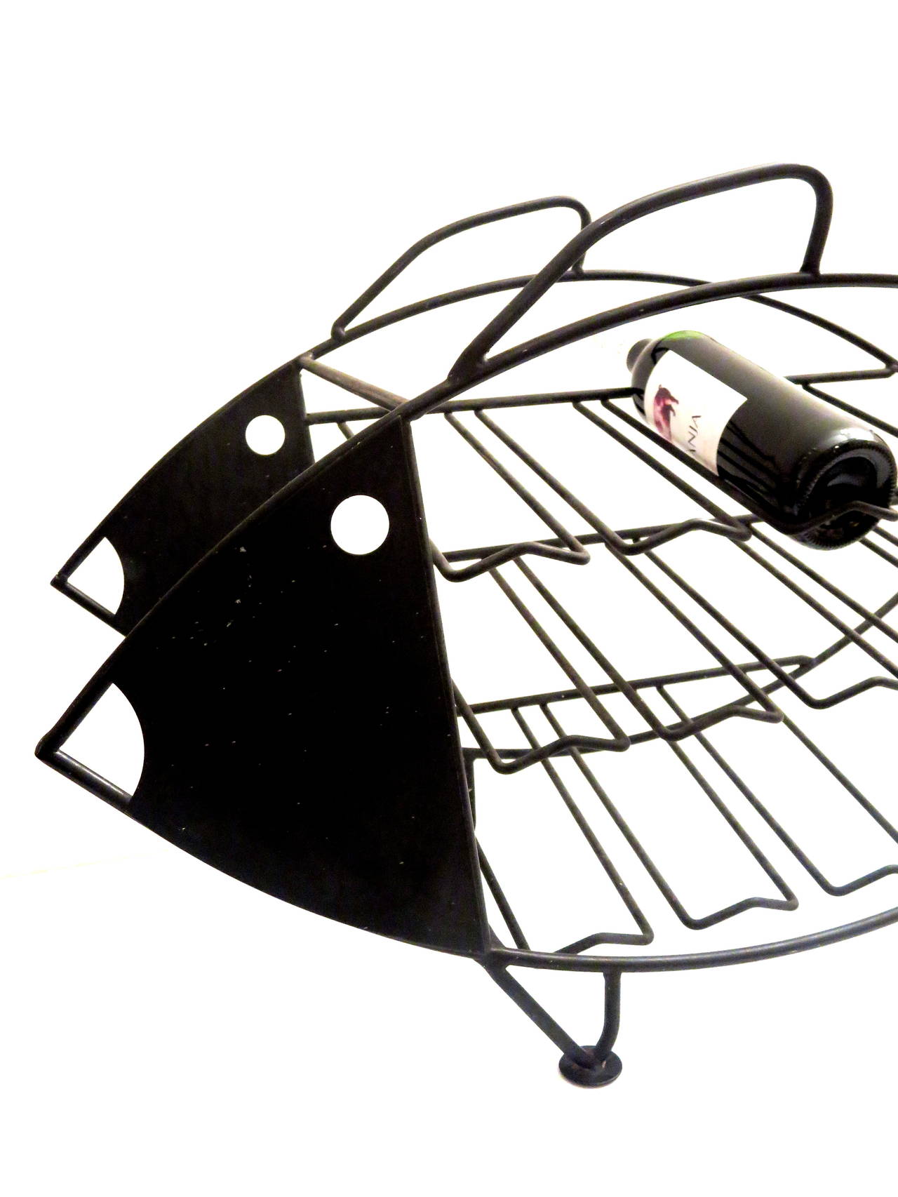 1970s Large Iron Fish Wire Rack Sculpture 12 Bottle Capacity In Good Condition In San Diego, CA