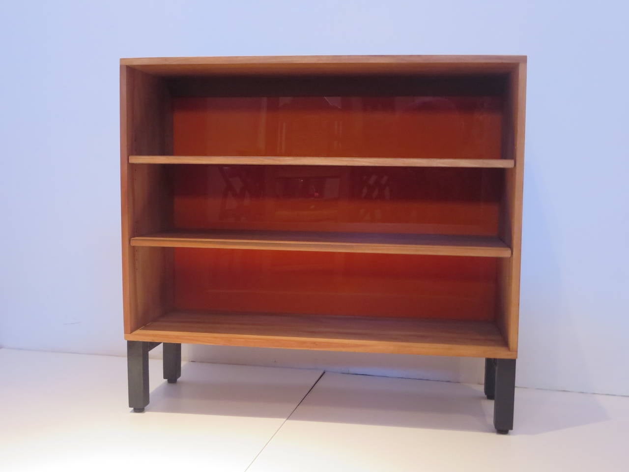 Acrylic American Modern 1950s  solid ash wood book caze with orange back.