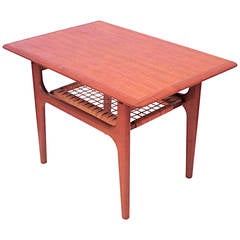Danish Modern teak 
cane shelf ocaccional cocktail table