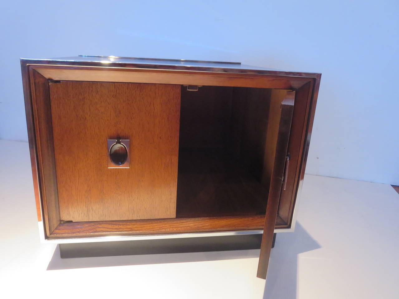 20th Century American Modern Cocktail or End Table or Cabinet in Walnut and Chrome