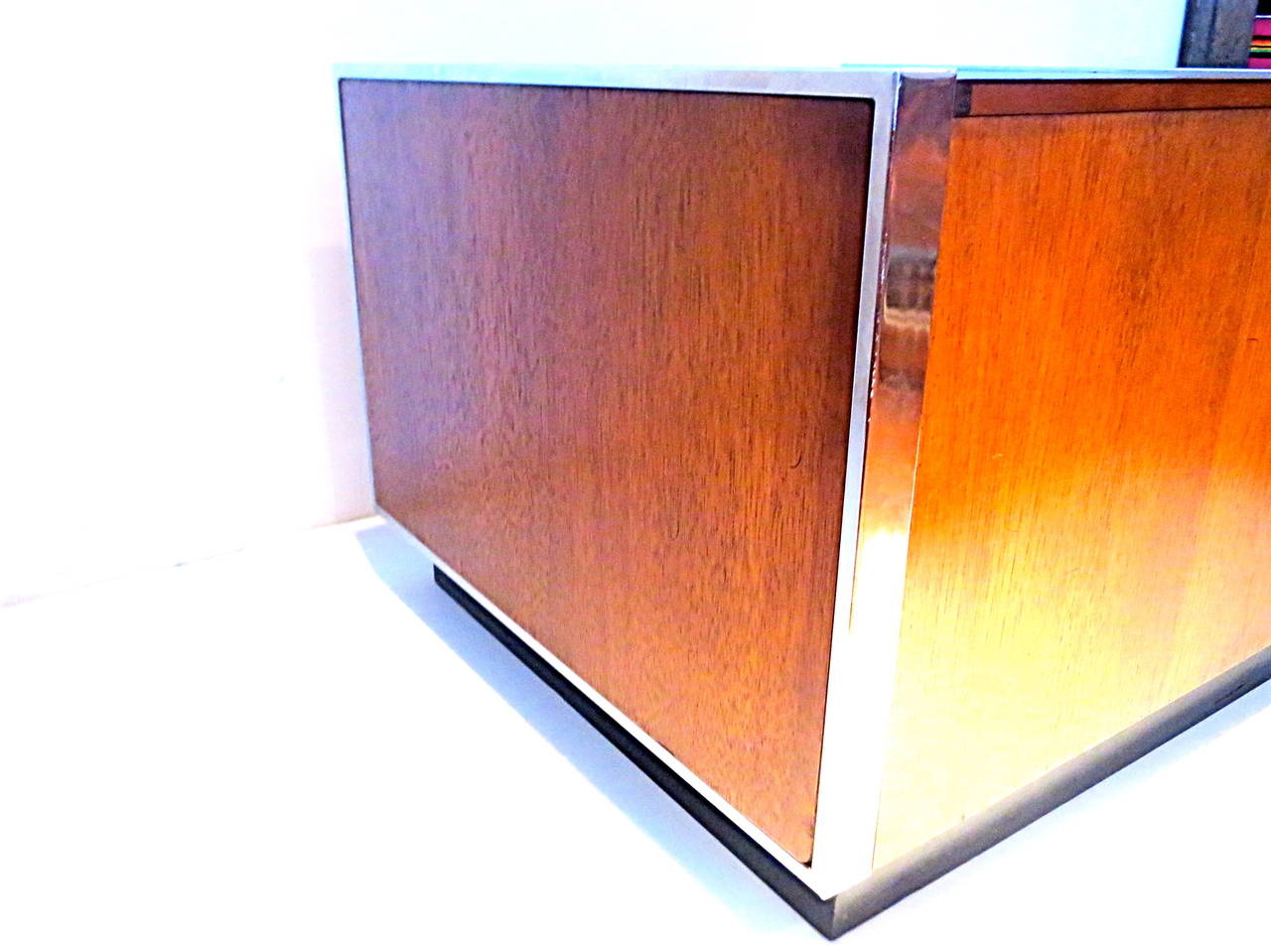 American Modern Cocktail or End Table or Cabinet in Walnut and Chrome In Good Condition In San Diego, CA