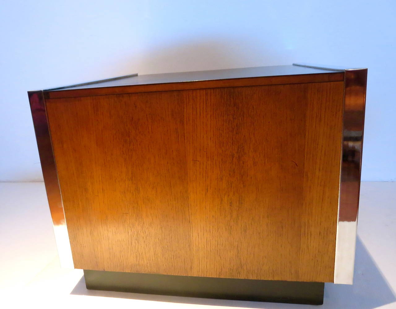 Mid-Century Modern American Modern Cocktail or End Table or Cabinet in Walnut and Chrome