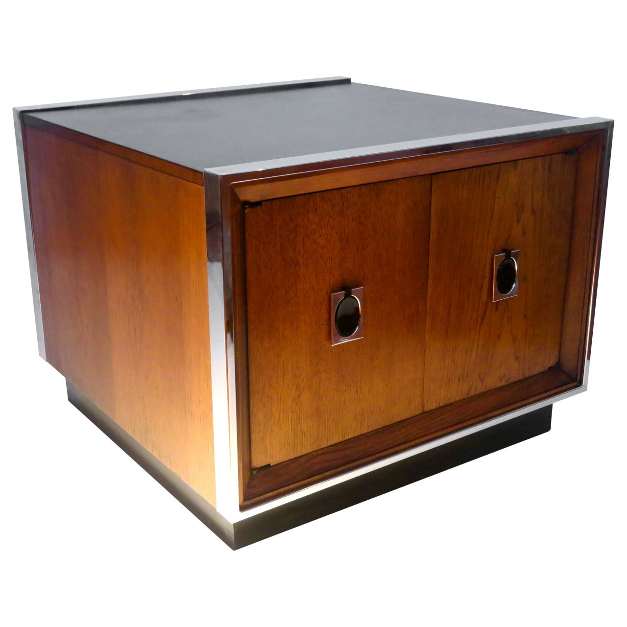 American Modern Cocktail or End Table or Cabinet in Walnut and Chrome