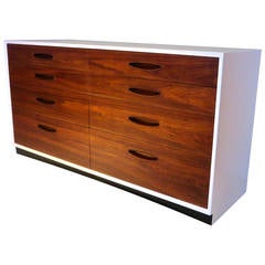 Mid-Century American Modern Walnut Dresser and White Lacquer Case by Henredon